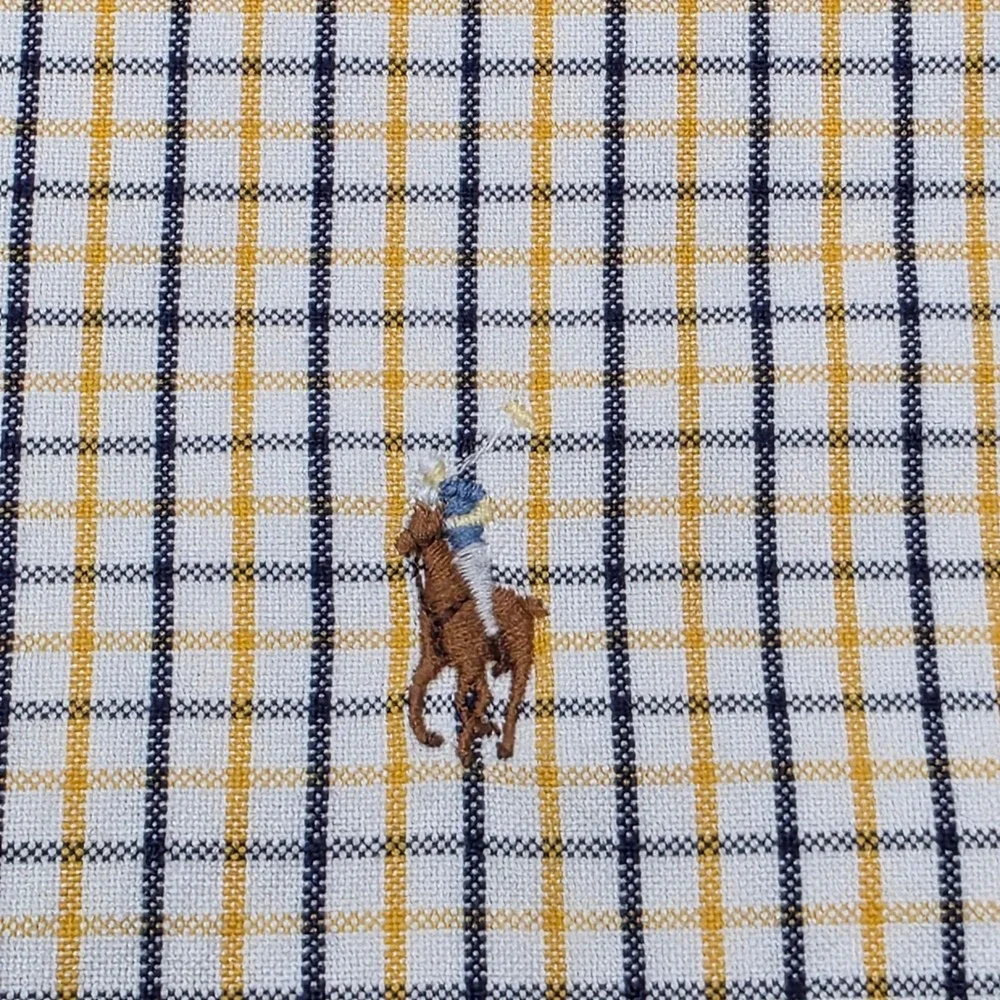 Ralph Lauren Yarmouth Shirt Mens 17 34/35‎ Yellow Navy Check Oxford Button Down